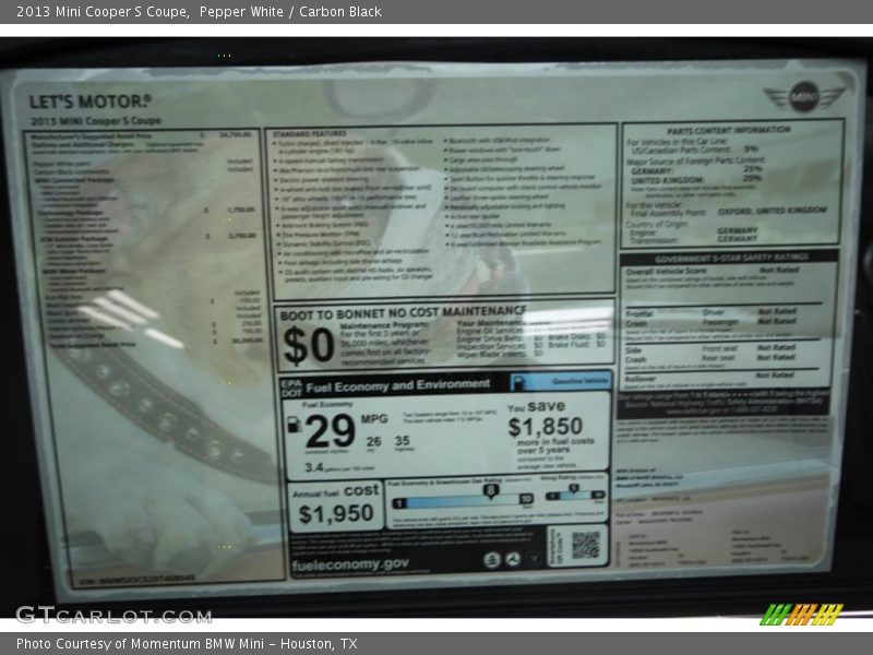Pepper White / Carbon Black 2013 Mini Cooper S Coupe