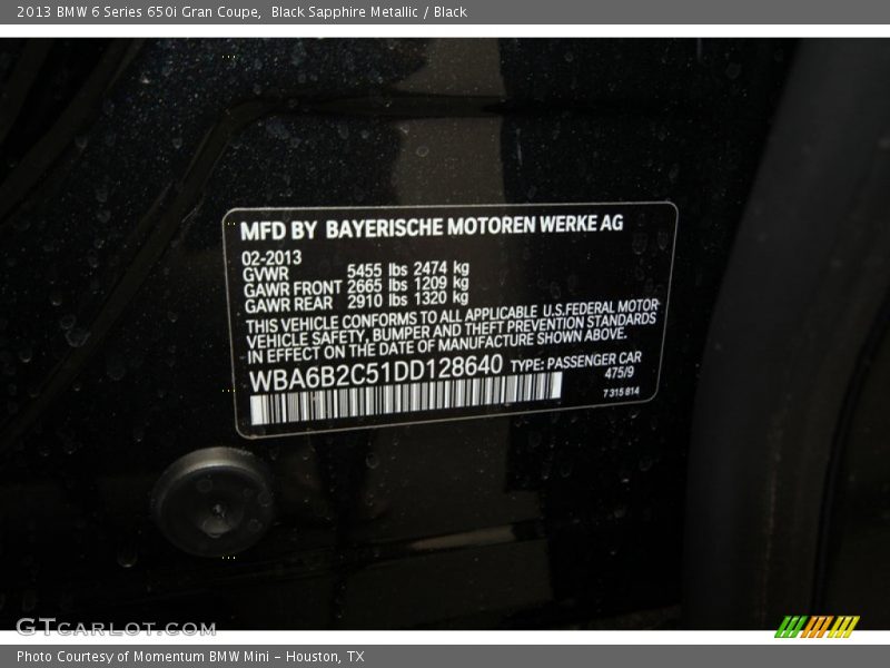 Black Sapphire Metallic / Black 2013 BMW 6 Series 650i Gran Coupe