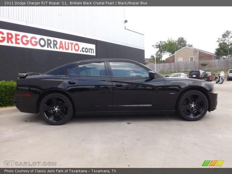 Brilliant Black Crystal Pearl / Black/Mopar Blue 2011 Dodge Charger R/T Mopar '11