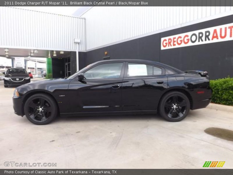 Brilliant Black Crystal Pearl / Black/Mopar Blue 2011 Dodge Charger R/T Mopar '11