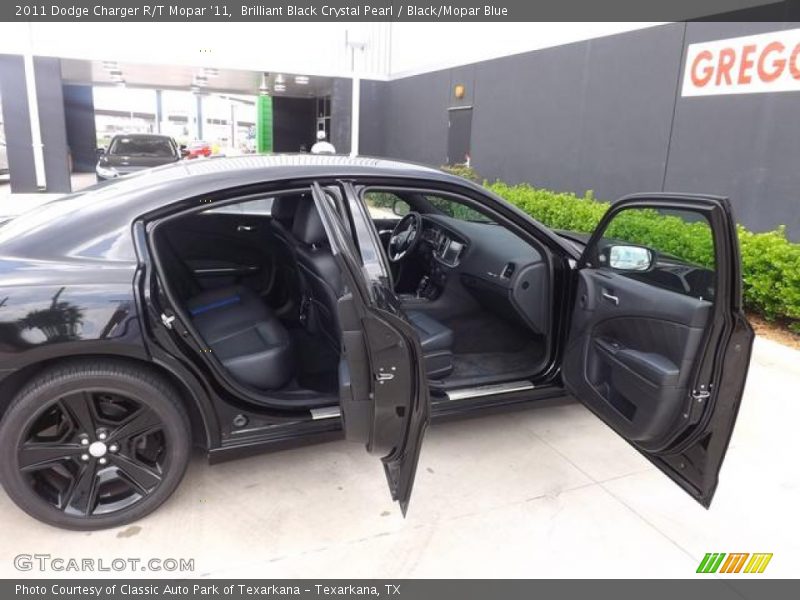 Brilliant Black Crystal Pearl / Black/Mopar Blue 2011 Dodge Charger R/T Mopar '11