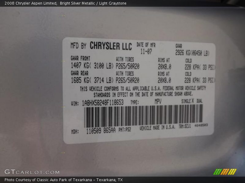 Bright Silver Metallic / Light Graystone 2008 Chrysler Aspen Limited