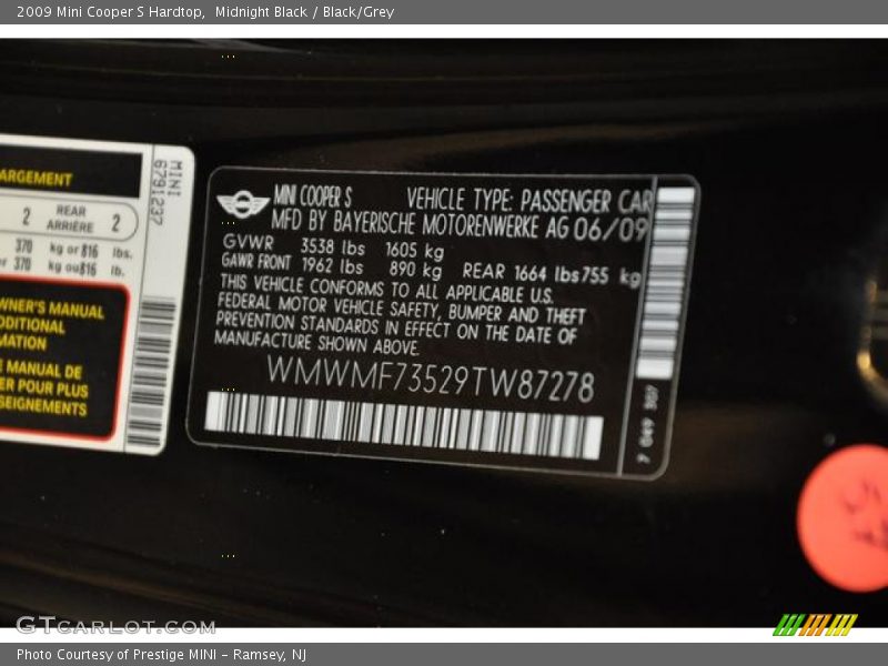 Midnight Black / Black/Grey 2009 Mini Cooper S Hardtop