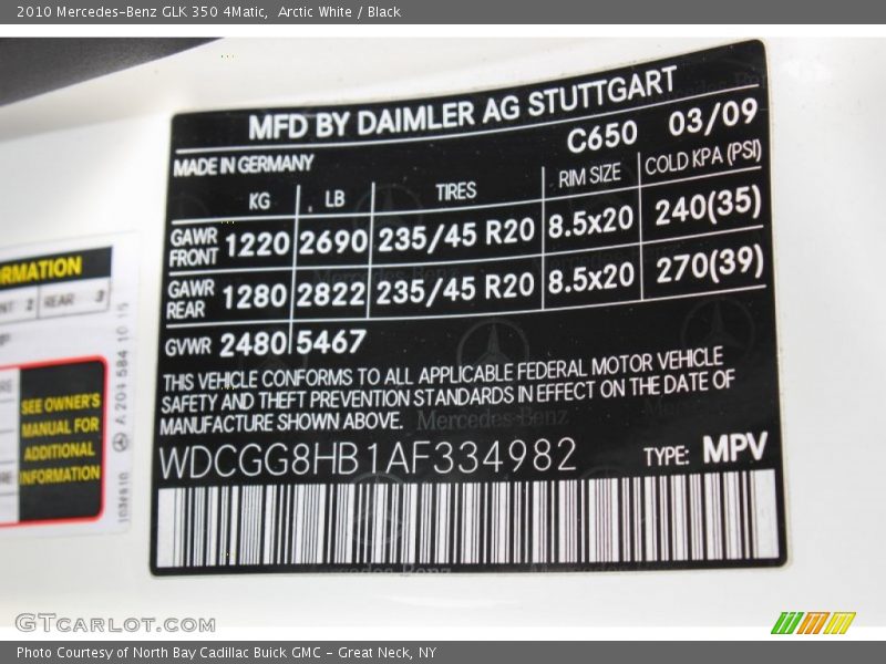 Arctic White / Black 2010 Mercedes-Benz GLK 350 4Matic