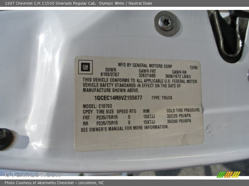 Olympic White / Neutral Shale 1997 Chevrolet C/K C1500 Silverado Regular Cab