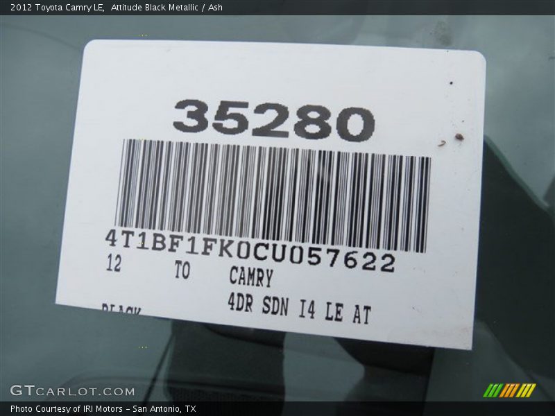 Attitude Black Metallic / Ash 2012 Toyota Camry LE