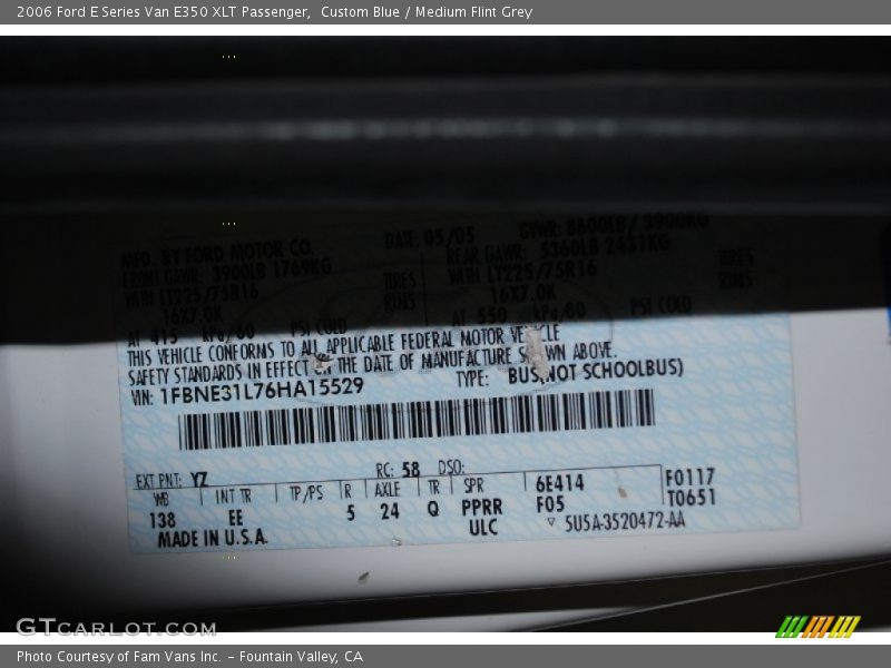 Custom Blue / Medium Flint Grey 2006 Ford E Series Van E350 XLT Passenger