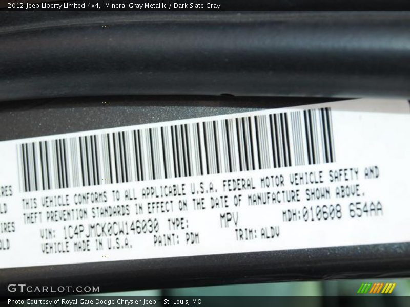 Mineral Gray Metallic / Dark Slate Gray 2012 Jeep Liberty Limited 4x4