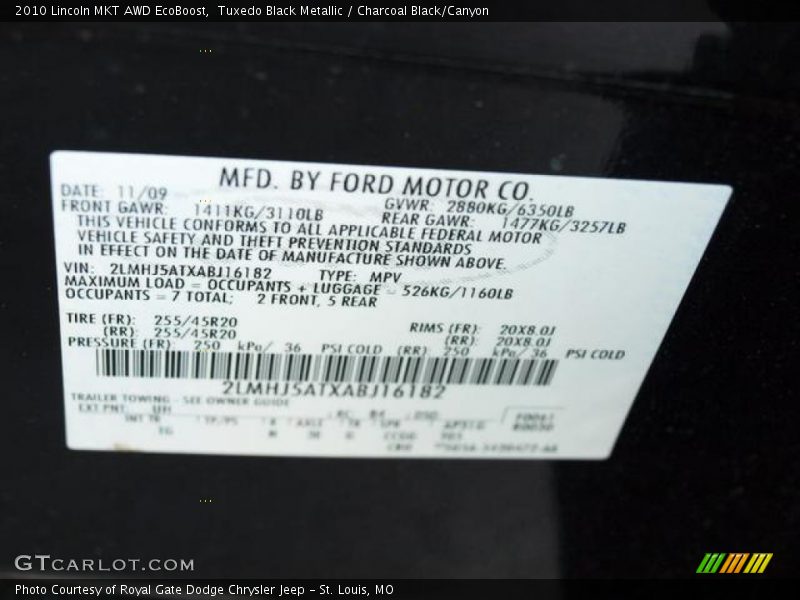 Tuxedo Black Metallic / Charcoal Black/Canyon 2010 Lincoln MKT AWD EcoBoost