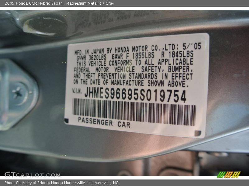 Magnesium Metallic / Gray 2005 Honda Civic Hybrid Sedan