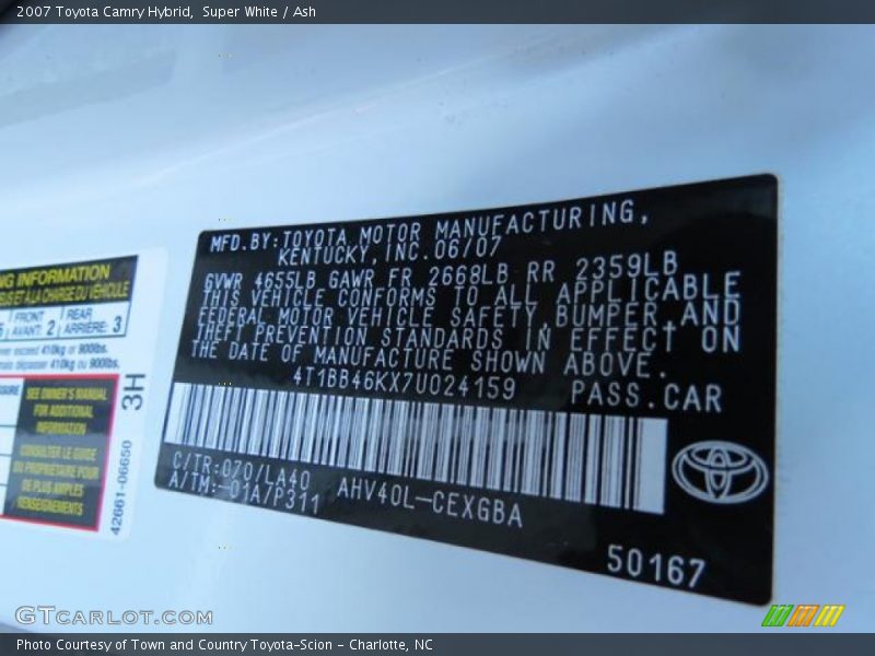 Super White / Ash 2007 Toyota Camry Hybrid