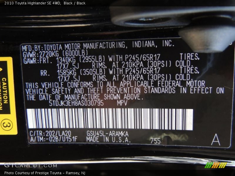Black / Black 2010 Toyota Highlander SE 4WD