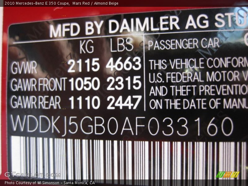 Mars Red / Almond Beige 2010 Mercedes-Benz E 350 Coupe