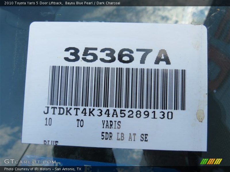 Bayou Blue Pearl / Dark Charcoal 2010 Toyota Yaris 5 Door Liftback