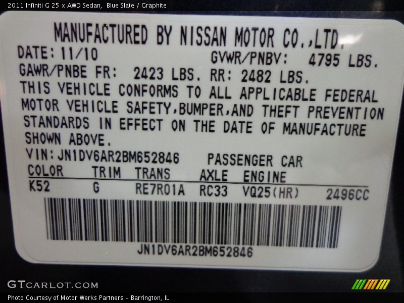 Blue Slate / Graphite 2011 Infiniti G 25 x AWD Sedan