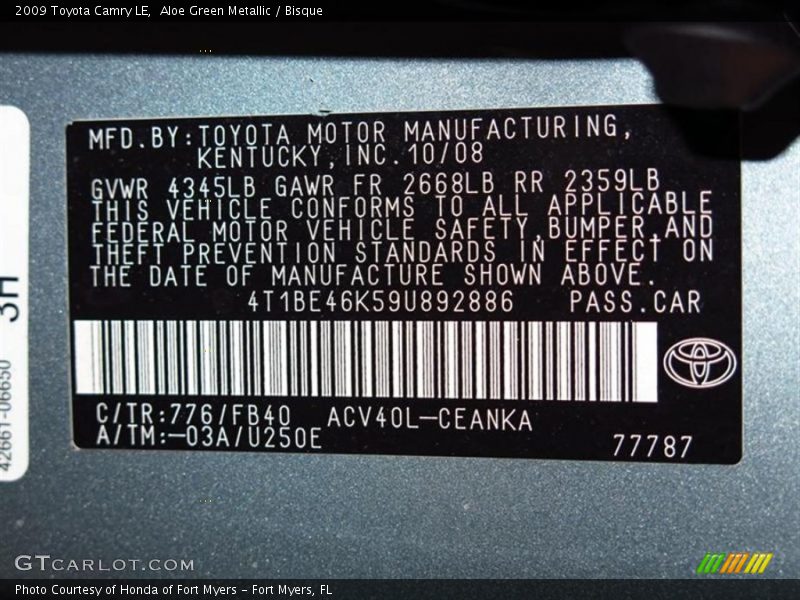 Aloe Green Metallic / Bisque 2009 Toyota Camry LE