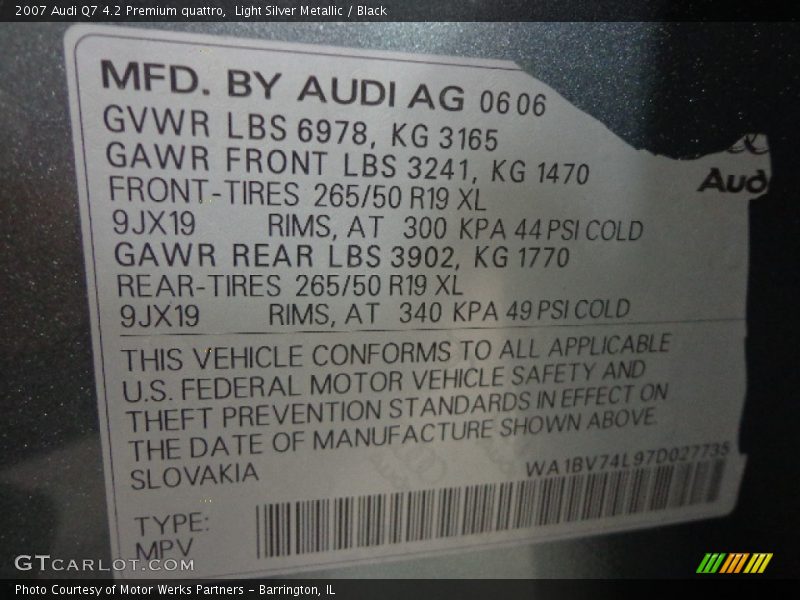 Light Silver Metallic / Black 2007 Audi Q7 4.2 Premium quattro