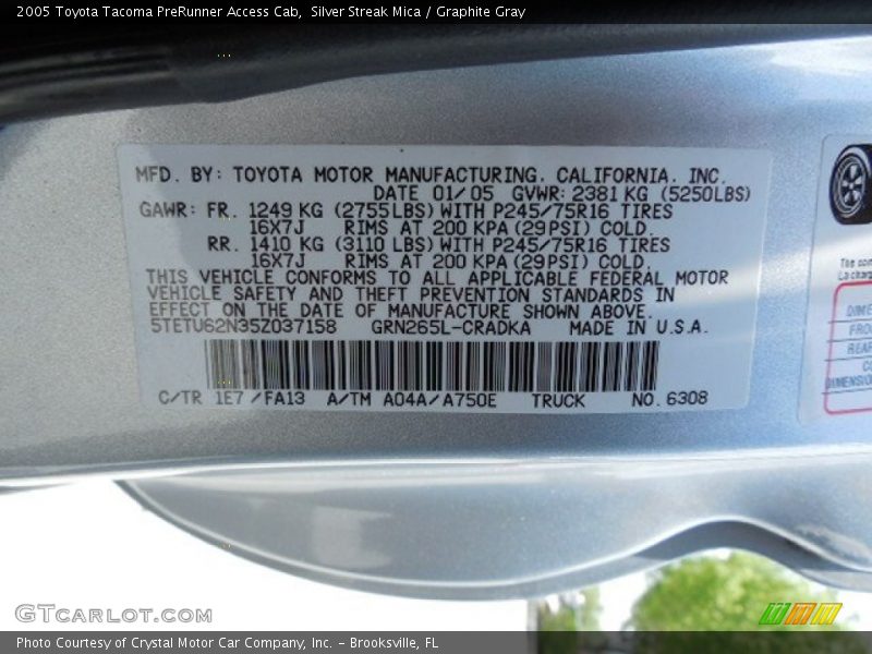 Silver Streak Mica / Graphite Gray 2005 Toyota Tacoma PreRunner Access Cab