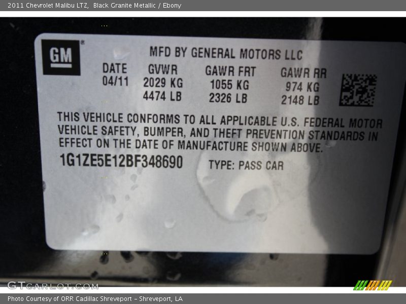 Black Granite Metallic / Ebony 2011 Chevrolet Malibu LTZ