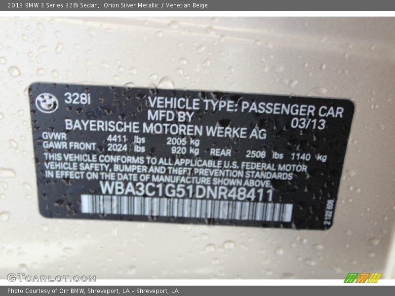 Info Tag of 2013 3 Series 328i Sedan