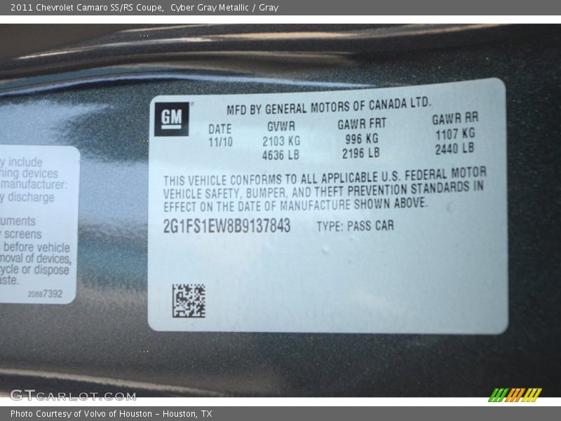 Cyber Gray Metallic / Gray 2011 Chevrolet Camaro SS/RS Coupe