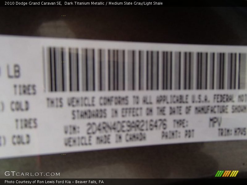 Dark Titanium Metallic / Medium Slate Gray/Light Shale 2010 Dodge Grand Caravan SE