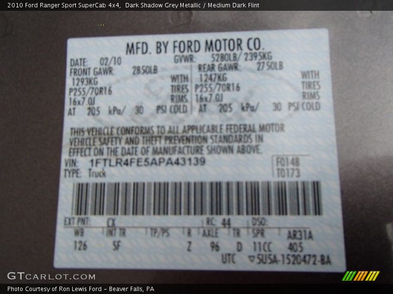 Dark Shadow Grey Metallic / Medium Dark Flint 2010 Ford Ranger Sport SuperCab 4x4