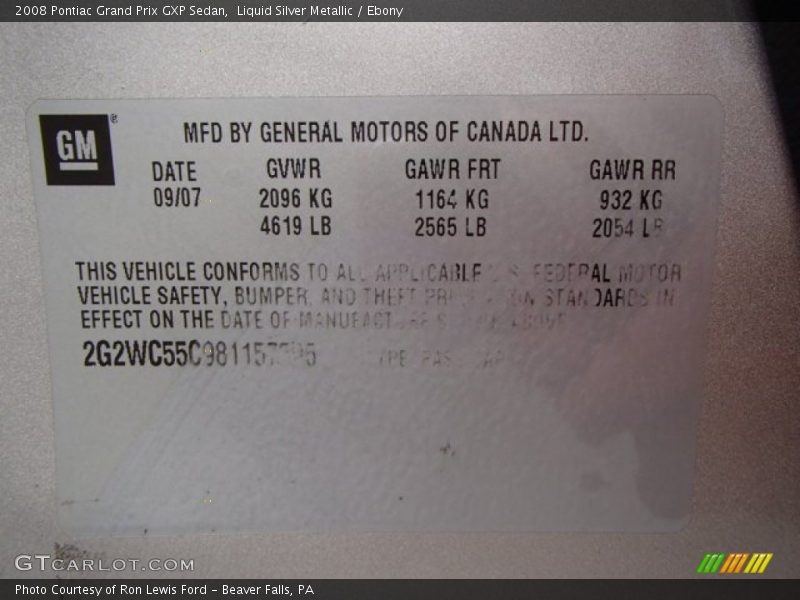 Liquid Silver Metallic / Ebony 2008 Pontiac Grand Prix GXP Sedan