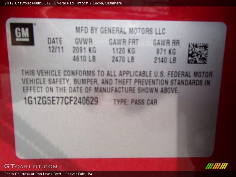 Crystal Red Tintcoat / Cocoa/Cashmere 2012 Chevrolet Malibu LTZ