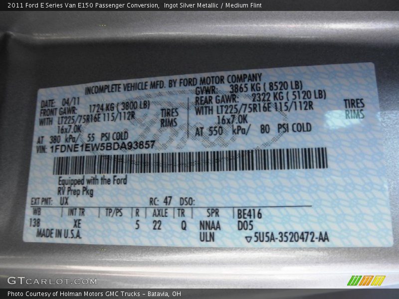 Ingot Silver Metallic / Medium Flint 2011 Ford E Series Van E150 Passenger Conversion