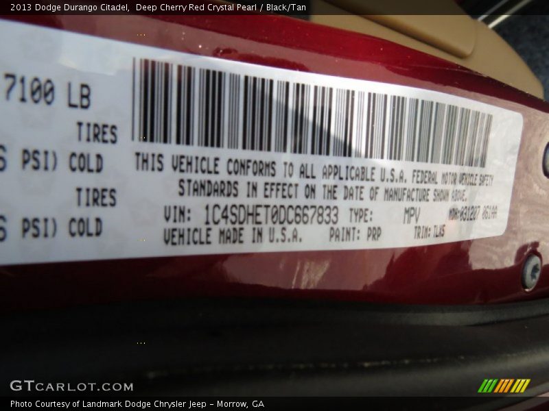 Deep Cherry Red Crystal Pearl / Black/Tan 2013 Dodge Durango Citadel
