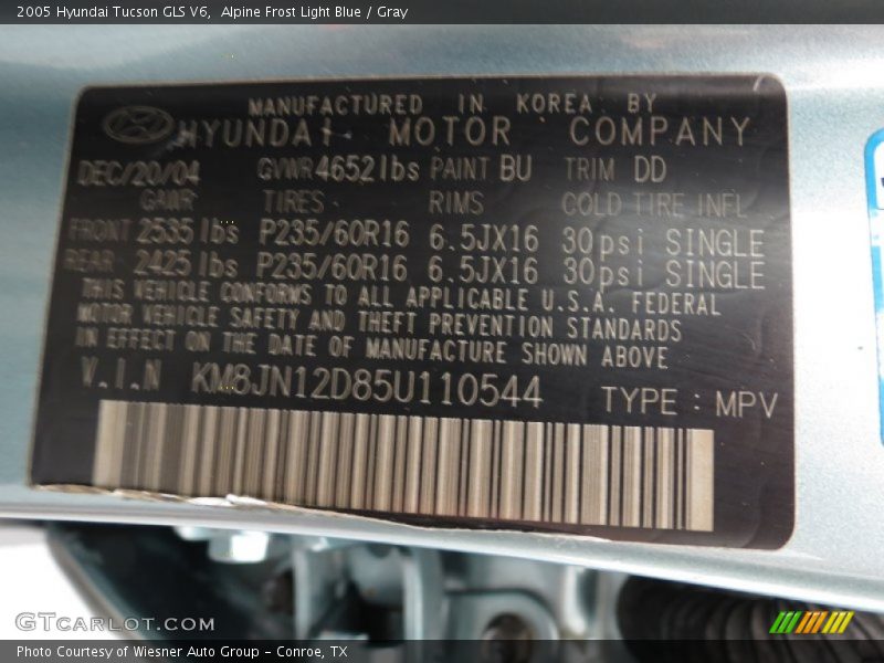 2005 Tucson GLS V6 Alpine Frost Light Blue Color Code BU