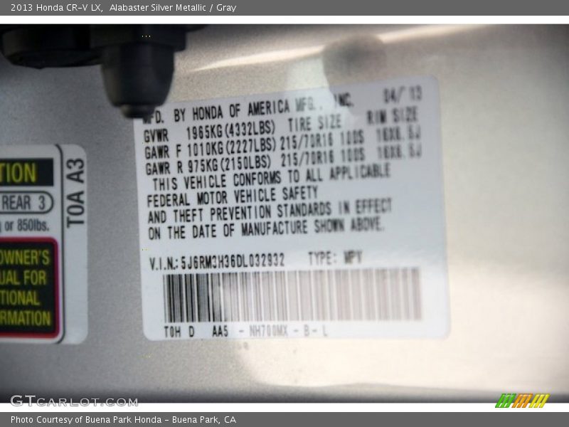 Alabaster Silver Metallic / Gray 2013 Honda CR-V LX
