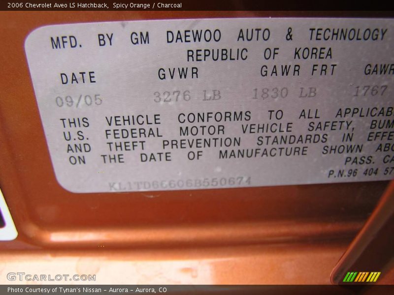 Spicy Orange / Charcoal 2006 Chevrolet Aveo LS Hatchback