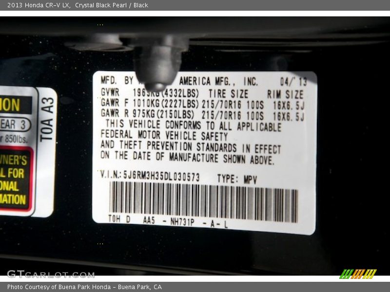 Crystal Black Pearl / Black 2013 Honda CR-V LX