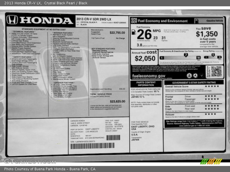 Crystal Black Pearl / Black 2013 Honda CR-V LX