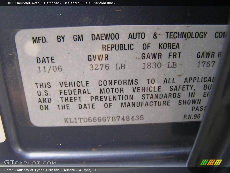 Icelandic Blue / Charcoal Black 2007 Chevrolet Aveo 5 Hatchback