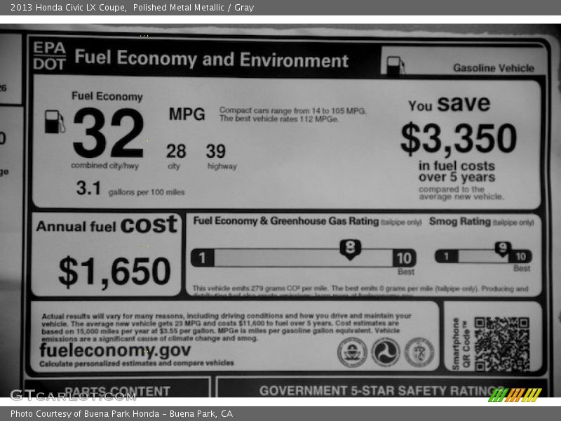  2013 Civic LX Coupe Window Sticker