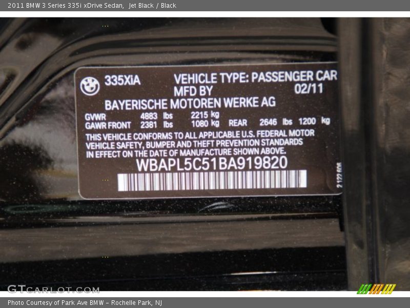 Jet Black / Black 2011 BMW 3 Series 335i xDrive Sedan
