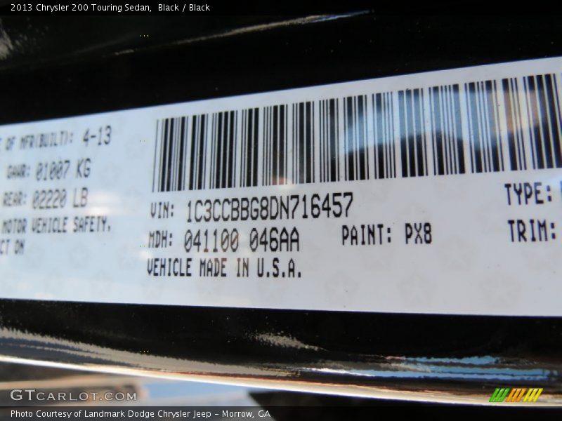 Black / Black 2013 Chrysler 200 Touring Sedan