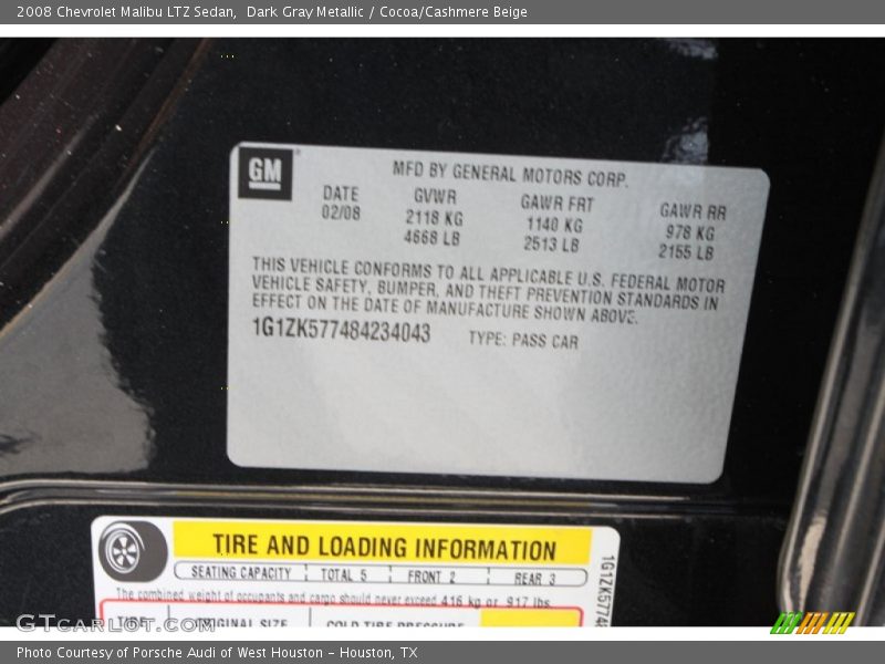 Dark Gray Metallic / Cocoa/Cashmere Beige 2008 Chevrolet Malibu LTZ Sedan