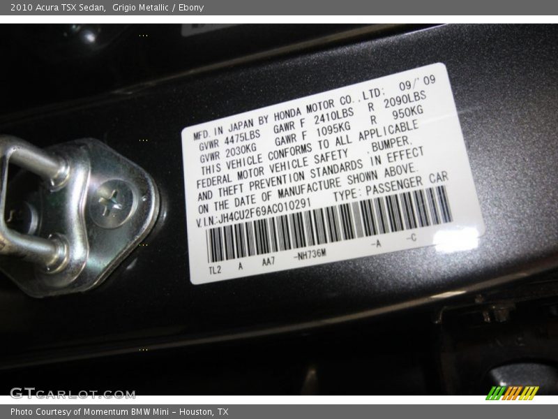 Grigio Metallic / Ebony 2010 Acura TSX Sedan