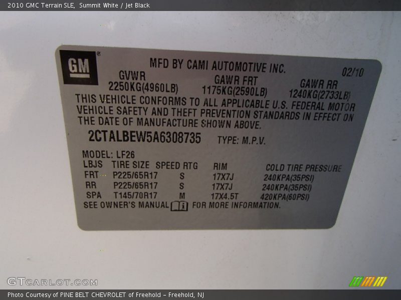 Summit White / Jet Black 2010 GMC Terrain SLE