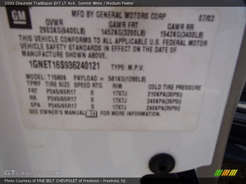 Summit White / Medium Pewter 2003 Chevrolet TrailBlazer EXT LT 4x4