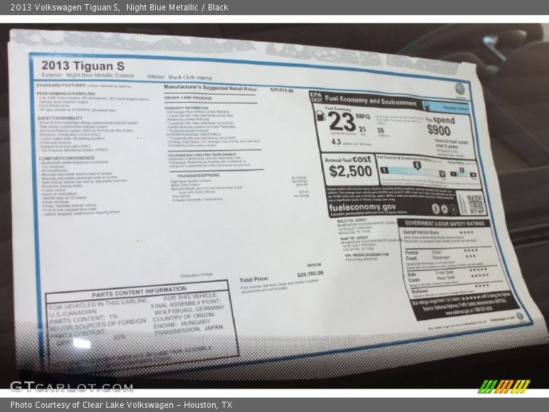 Night Blue Metallic / Black 2013 Volkswagen Tiguan S