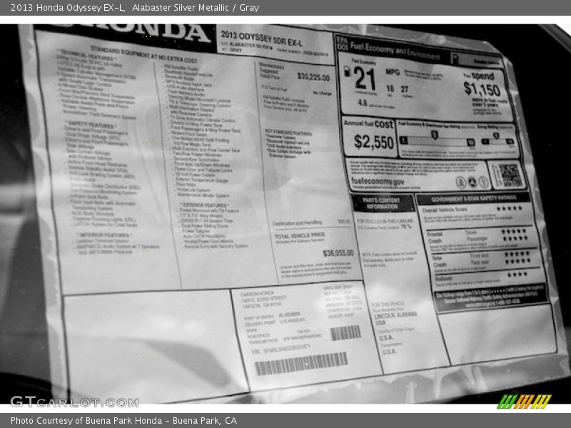 Alabaster Silver Metallic / Gray 2013 Honda Odyssey EX-L