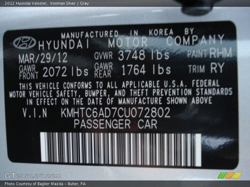 Ironman Silver / Gray 2012 Hyundai Veloster