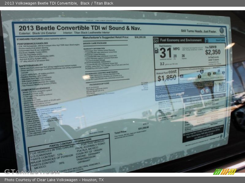  2013 Beetle TDI Convertible Window Sticker