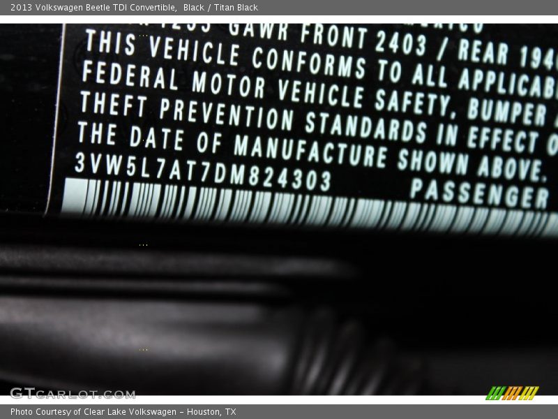 Black / Titan Black 2013 Volkswagen Beetle TDI Convertible
