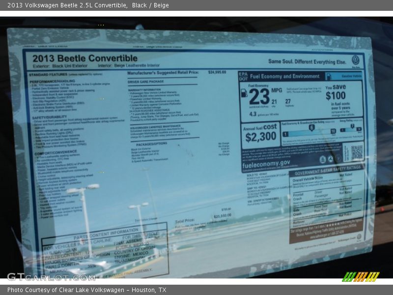 Black / Beige 2013 Volkswagen Beetle 2.5L Convertible